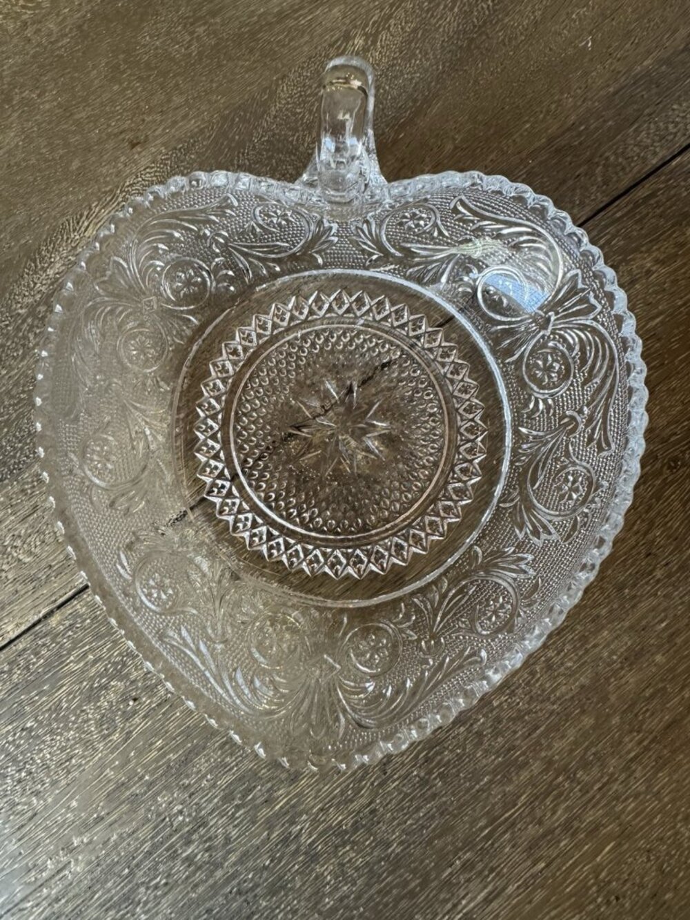 Duncan Miller Glass Sandwich Clear Heart Shaped Vintage 6 3/4" Nappy Dish 1925